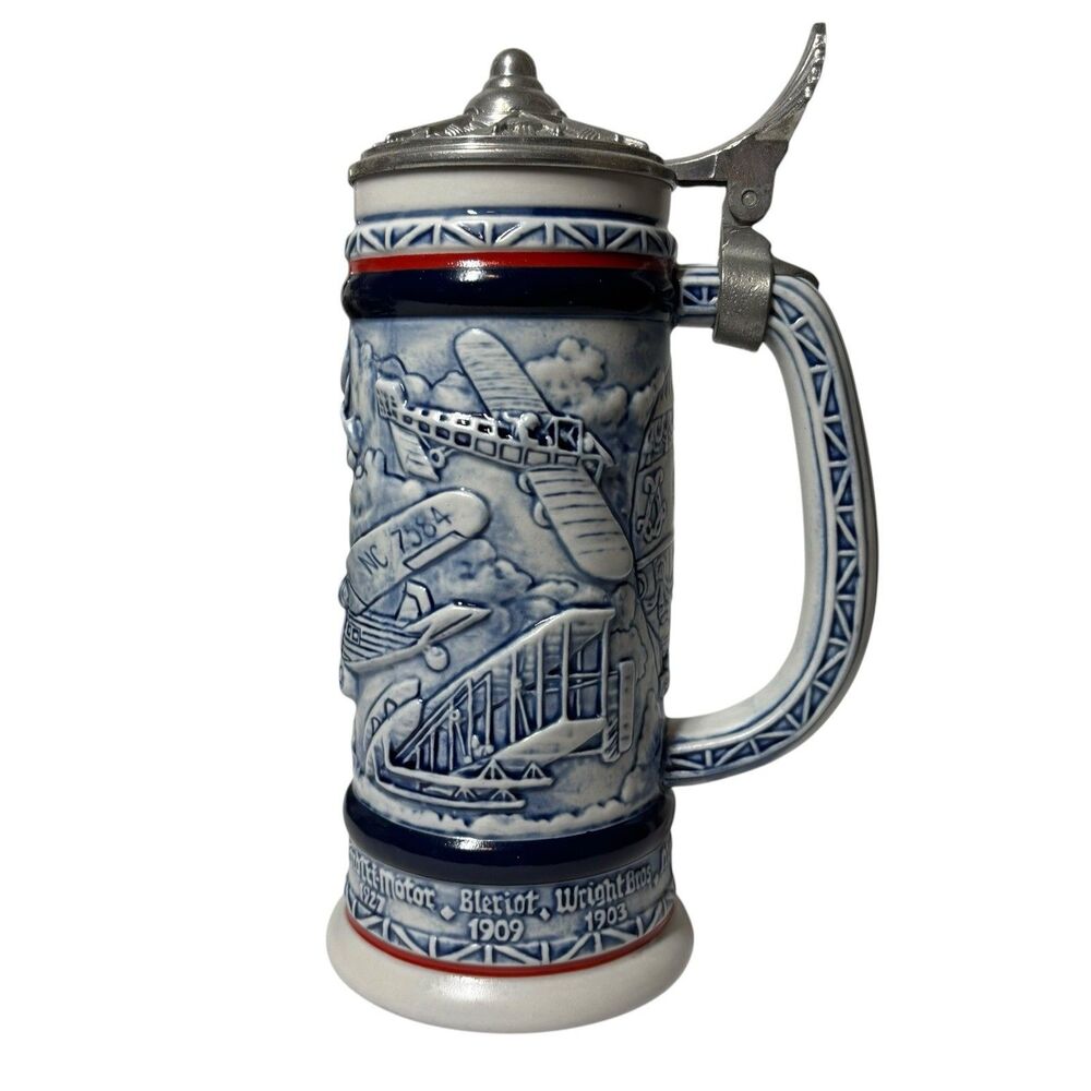 Vtg 81' Avon Flying Classics 9’ Lidded Beer Stein Handcrafted Brazil Aviation